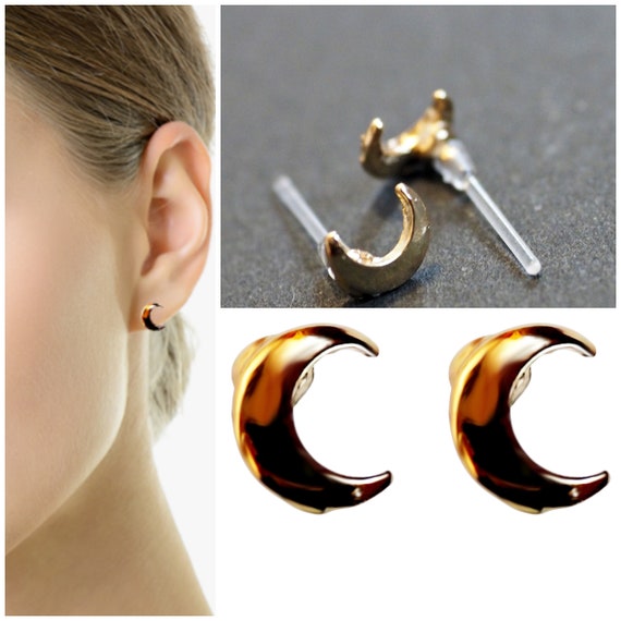 Gold Crescent Moon Resin Plastic Post Earrings Hypoallegenic Metal Free for Sensitive  Ears, Nickel Free Acrylic Stud Earrings, Resin 