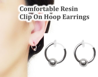 Comfortable mens silver clip on hoop earrings, BTS ball clip on earrings, non pierced earrings, huggie mens ball hoop clip on earrings