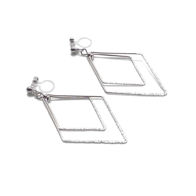 Silver diamonds hoops invisible clip on earringsdangle square clip-on earringsnon pierced earringscomfortable drop clip on hoop earrings