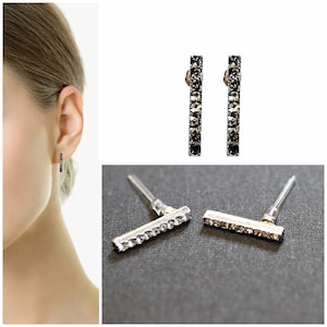Silver Crystal Bar Resin Plastic Post Earrings Hypoallegenic Metal Free For Sensitive Ears, Nickel Free Tiny Stud Earrings, Acrylic Earrings