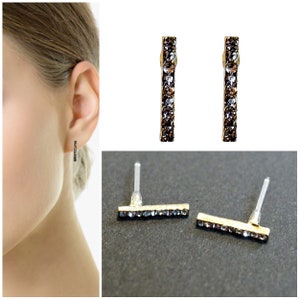 Gold Crystal Bar Resin Plastic Post Earrings Hypoallegenic Metal Free For Sensitive Ears, Nickel Free Tiny Stud Earrings, Acrylic Earrings