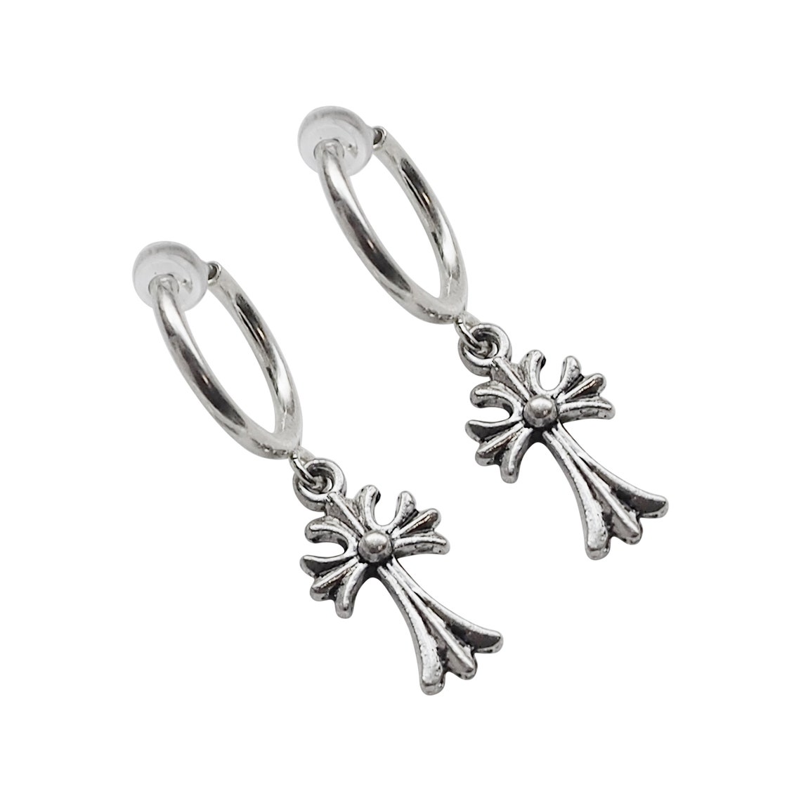 Cross clip on earrings comfortable silver clip on hoop Etsy