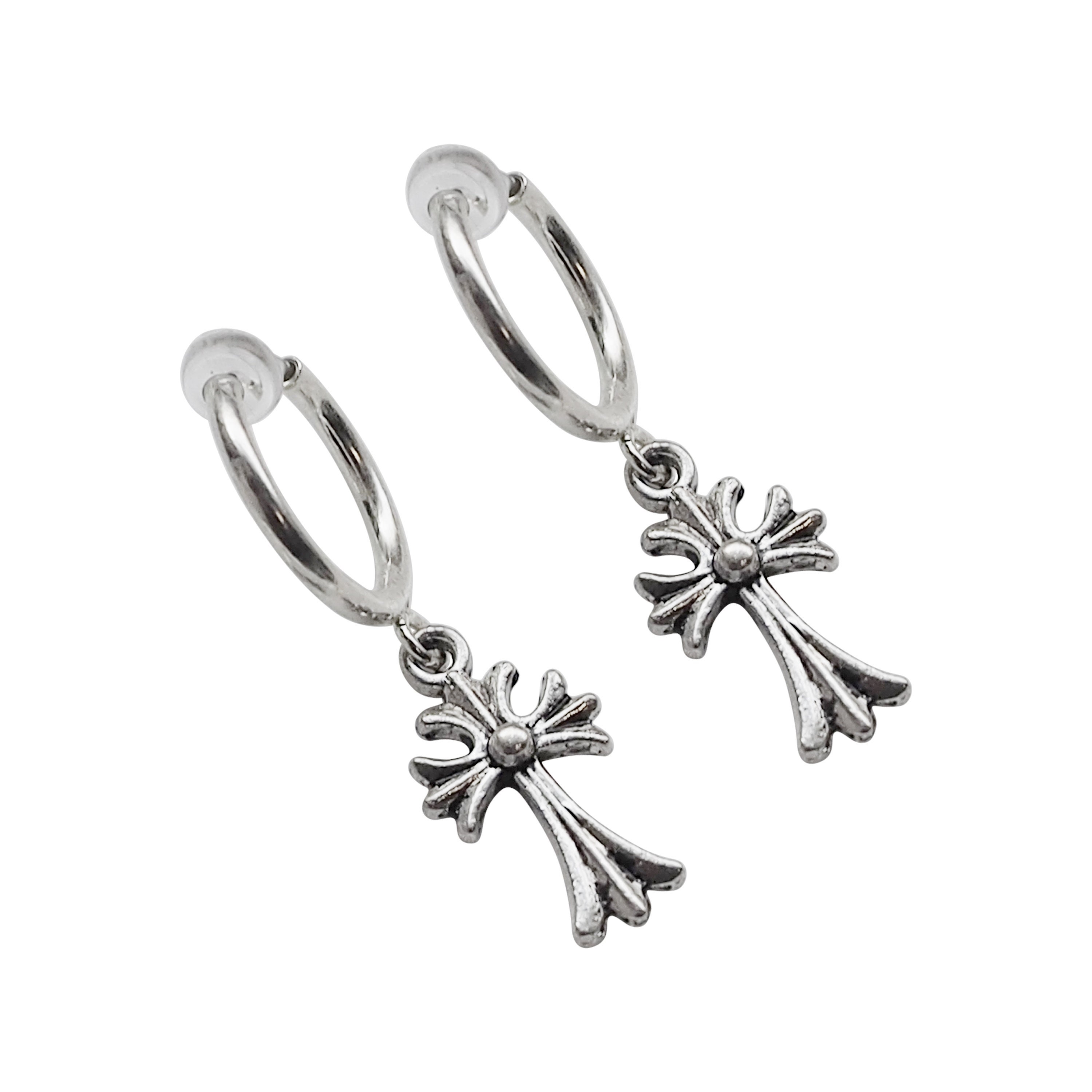 Cross clip on earrings comfortable silver clip on hoop Etsy