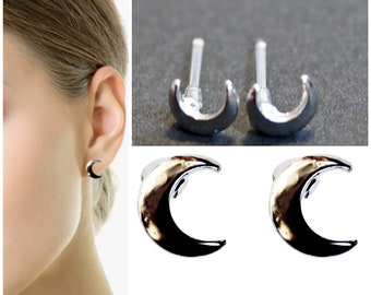 Silver Crescent Moon Resin Plastic Post Earrings Hypoallegenic Metal Free For Sensitive Ears, Nickel Free Acrylic Stud Earrings, Resin