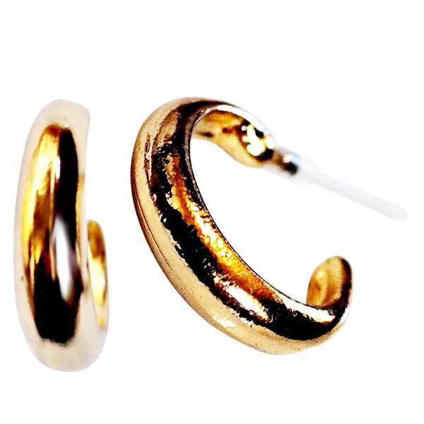 17mm C Hoop Resin Gold Plastic Post Earrings Hypoallegenic Metal Free For Sensitive Ears, Nickel Free Tiny Stud Earrings, Acrylic Earrings