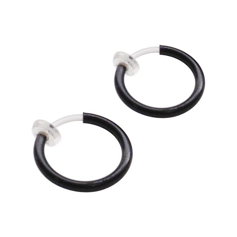 Black Clip on Hoop Earrings for Men, Mens Invisible Hoops Clip Earrings