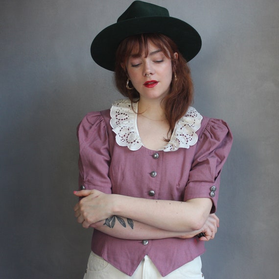 Vintage Folk Jacket 80s / M / Pastel Lilac Lavende