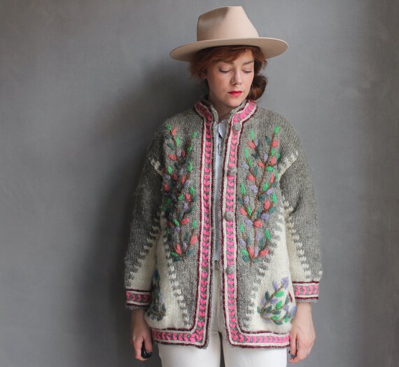 RARE Vintage Folk Cardigan 90s / Onesize / Heavy W