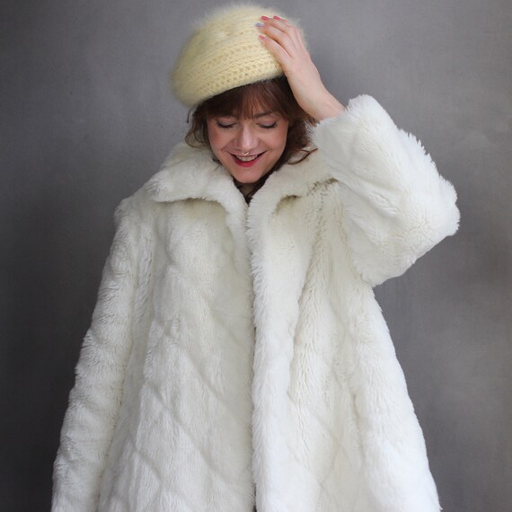 Rare Vinage Faux Fur Coat 80s / DE42 M L / White F