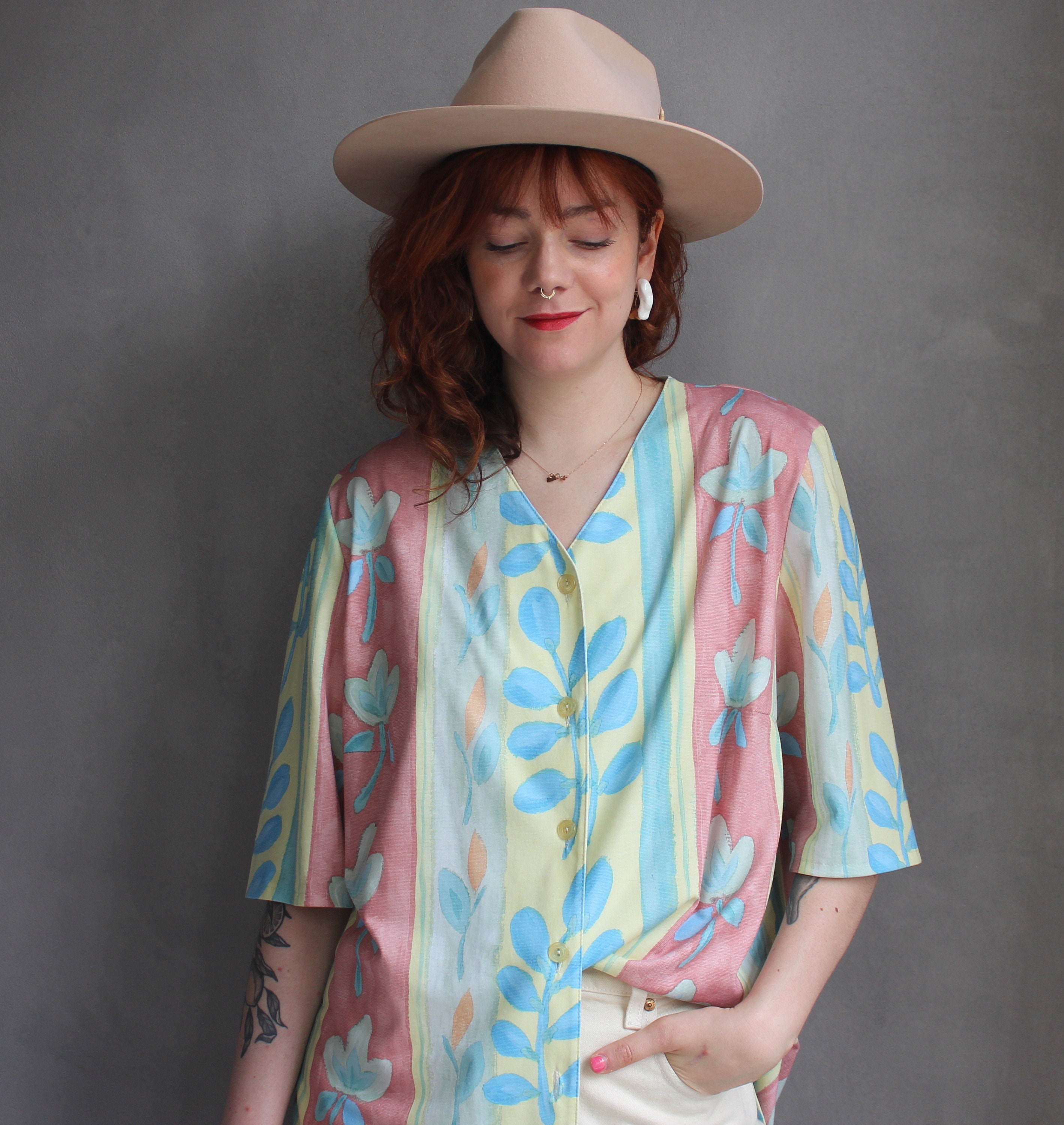 Vintage Pastel Blouse jaren '90 / DE44 L / Pastel Geel Etsy