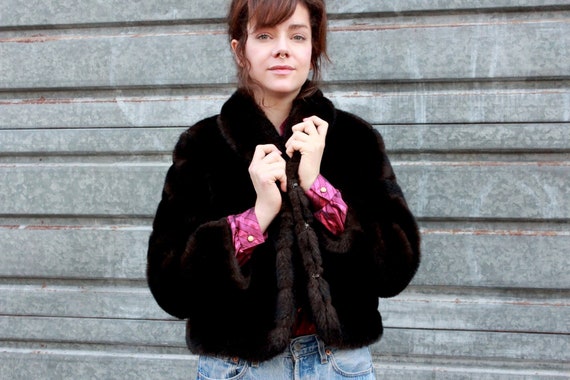 Vintage Fake Fur Jacket 80s / Brown Mini Coat / Fu