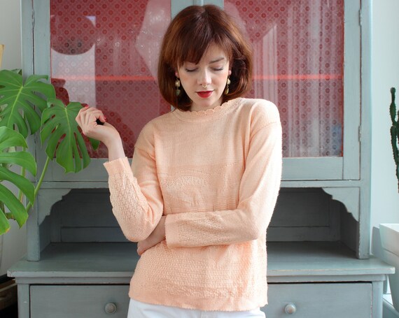 Vintage Spring Sweater 70s / S M / Pastel Peach Sa