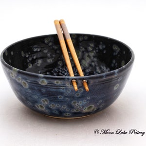 Ceramic Blue Noodle Bowl Wheel Thrown Pottery