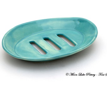 Ceramic Blue Soap Dish Holder Hand Built Pottery