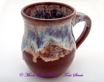 Handmade Pottery Mug, Wheel-Thrown Pottery, 24 ounce Coffee Mug, Red Coffee Mug, Drippy glaze