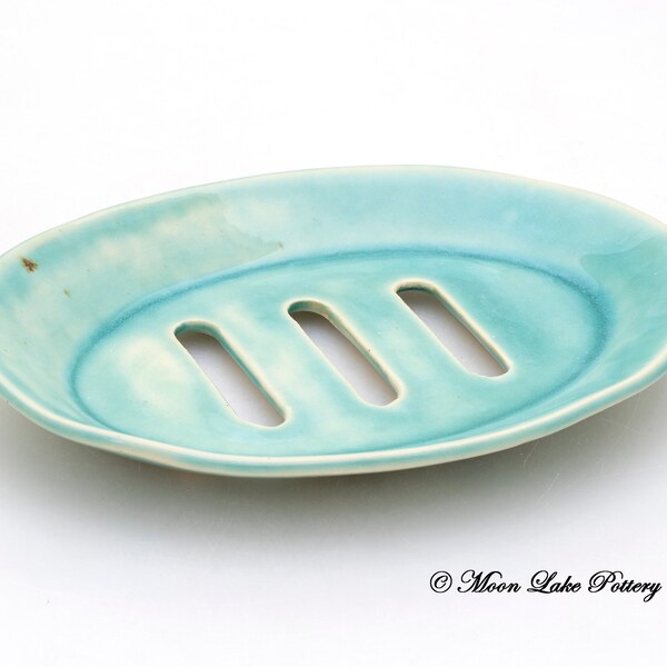 Sale ~ Ceramic Light Blue Soap Dish Holder Hand Built Pottery