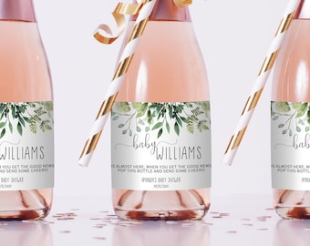 Label groene mini-champagnefles: bewerkbare sjabloon babyshower (digitale download)