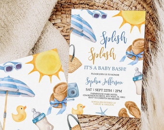 Splish Splash Baby Shower Invitation: Beach Theme (Printable Editable Template)