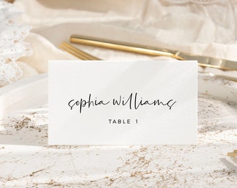 Minimalist Wedding Place Card, EDITABLE Template, Printable Name Cards, Calligraphy Script Seating Card, Modern Simple Wedding Cards