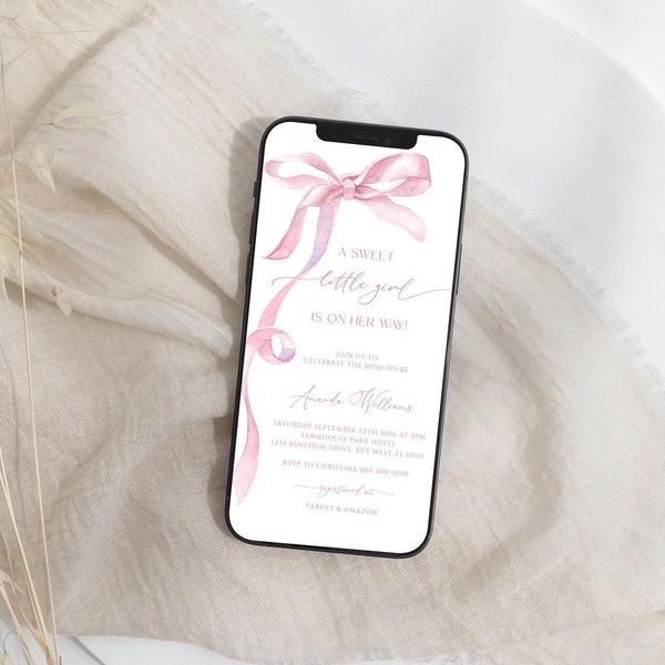 Pink Bow Text Invitation Etsy
