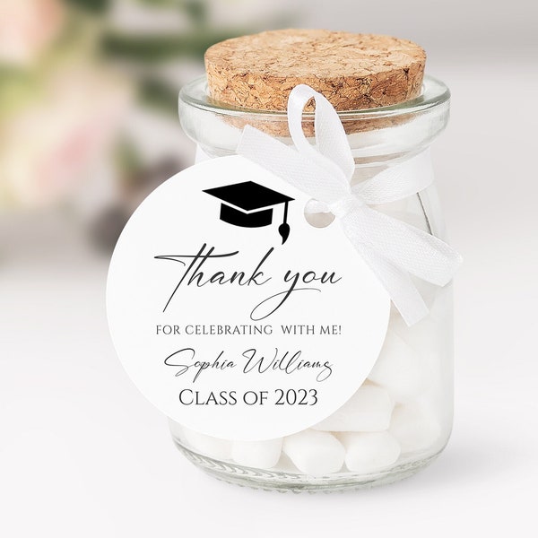 Graduation Thank You Tag, EDITABLE Template, Minimalist Graduation 2024 Labels Template, Round Class of 2024 Grad Party Printable Stickers