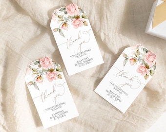 Gentle Rose Flowers Thank You Tag | EDITABLE Printable Blush Pink Favor Tag Template | Floral Favour Tag for Birthday, Shower, Wedding