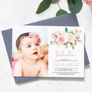 Invitation de dévouement photo rose de <br> Liste d'envies Vous avez des idées ? faire-part de baptême floral pour fille MODIFIABLE | de confirmation rose rose | TÉLÉCHARGEMENT IMMÉDIAT