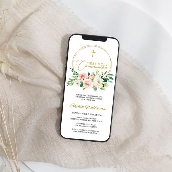 Electronic First Holy Communion Invitation Etsy