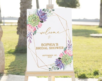 Succulent Floral Welcome Sign: Editable Boho Bridal Shower Template (Digital Download)