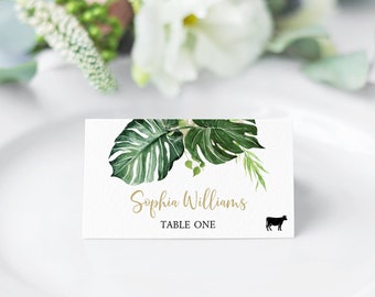 Editable Tropical Place Cards, Printable Place Card Template, Greenery Seating Card, Name Card, Bridal, Baby Shower, Birthday, Wedding Card