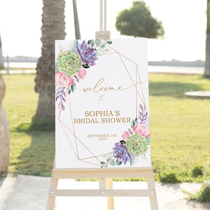 Succulent Floral Welcome Sign, EDITABLE Boho Bridal Shower Template, Flowers Baby Brunch Printable Large Poster, Wedding INSTANT DOWNLOAD