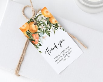 Citrus Floral Thank You Favor Tag Template: Editable Printable (2x3.5")