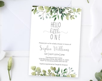 Greenery Baby Shower Invitation Template: Editable Leaf Design (Instant Download)