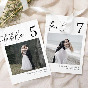 Hochzeit Foto Tischnummern Vorlage | EDITIERBARE druckbare Kalligraphie Karte | Minimalistische moderne Tischnummer