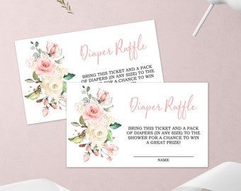 Boletos para rifa de pañales con flores en rosa ruborizado: Baby Shower bohemio (plantilla imprimible)