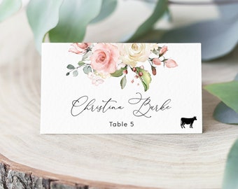 Blush Pink Blumen Tischkarten: Bearbeitbare Vorlage (Digitaler Download)