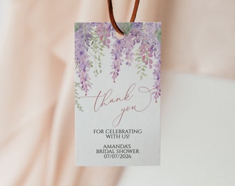 Purple Wisteria Thank You Tag | EDITABLE Lavender Flowers Favor Tag Template | Printable Floral Favor Tags  | Birthday, Shower, Wedding