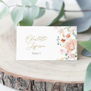 Wildblumen Tischkarten, EDITIERBARE Vorlage, druckbare rosa & rote Blumen Sitzplatz Name Tischkarte, Braut, Boho Babyparty, Hochzeit