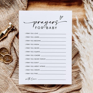 Prayers For Baby Card, Printable Minimalist Baby Shower Well Wishes for Baby, Modern Gender Neutral Baby Shower, Editable Template