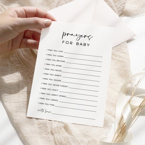 Carte Prières pour bébé | Modèle modifiable de baby shower minimaliste | Bons voeux pour bébé | Téléchargement instantané