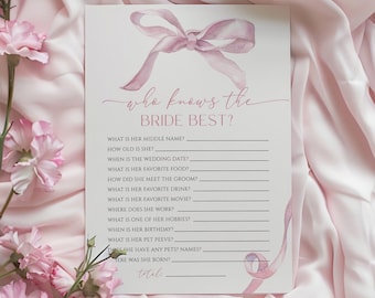 Blush Pink Bridal Shower Game, Who Knows Bride Well (EDITABLE Printable