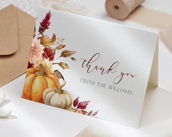 Fall Pumpkin Floral Thank You Card: Editable Printable (Digital File)