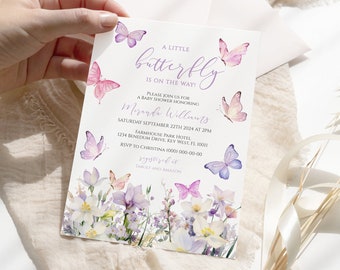 Butterfly Baby Shower Invitation: Purple Floral, Editable Template (Digital Download)