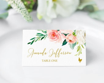 Blush Pink Blumen Tischkarten: Bearbeitbare Boho Vorlage (Digitaler Download)