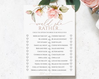 Juego de Baby Shower de Rosas: ¿Qué Prefiere? Brunch de Novia (Descarga Digital)