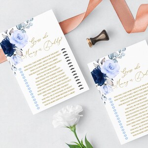 Navy Blue Floral & Gold Guess Who Mama oder Papa Spiel | Bearbeitbare Baby Brunch Karte | Druckbare Rose Blumen Vorlage | Sofort Download