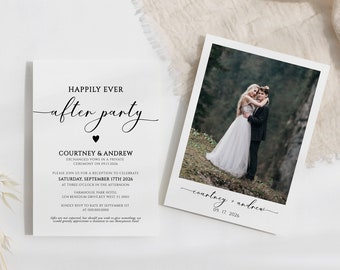 Happily Ever After Party Invitation, EDITABLE Wedding Reception Invitation Template, Minimalist Modern Wedding Elopement Invitation