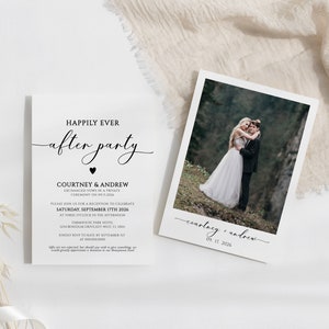 Invitación a la fiesta Felices para siempre, plantilla EDITABLE de invitación a la recepción de bodas, invitación minimalista y moderna a la fuga de bodas