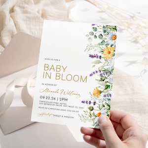 Wildblumen Baby in Blüte Duschen-Einladung | EDITIERBARE Vorlage | Einladen Gänseblümchen & Lavendel Wildblumen zum Brunch | Boho Gelb