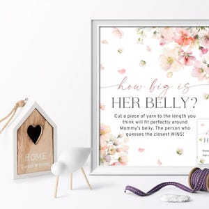 Wildflowers How Big is Mommy’s Belly Game Set | Cartões de jogo de chá de bebê editáveis para impressão e resposta | Blush aquarela e floral pêssego